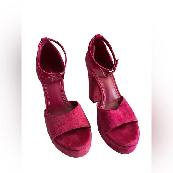 Tory Burch Size 7 Loretta Platforms Sandals Suede Fuchsia Hot Pink - Picture 6 of 7